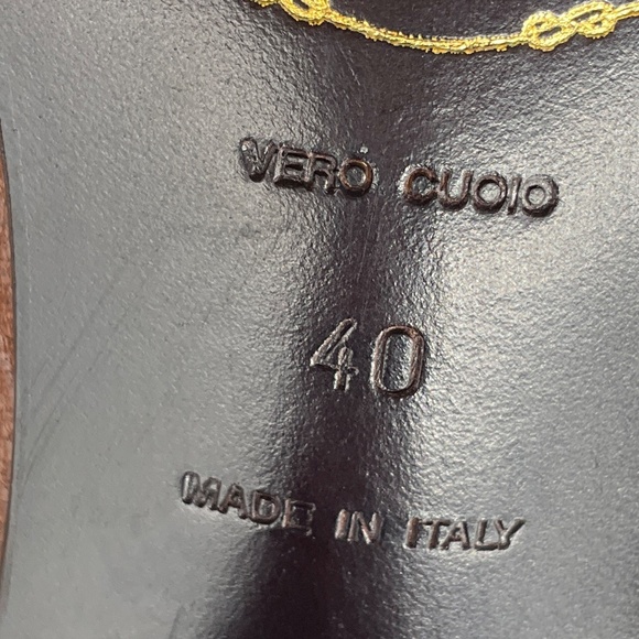 PRADA LIGHT BROWN / GOLD LOGO PLAQUE DISTRESSED LEATHER HIGH BOOTS - Picture 8 of 9